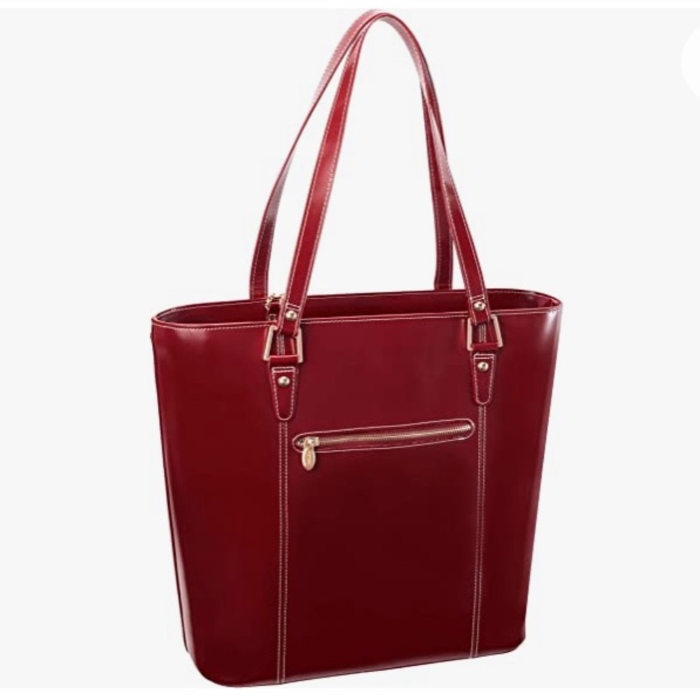 Mcklein USA Cristina Ruby Red gold Leather Tote with tablet pocket office bag - Picture 3 of 14